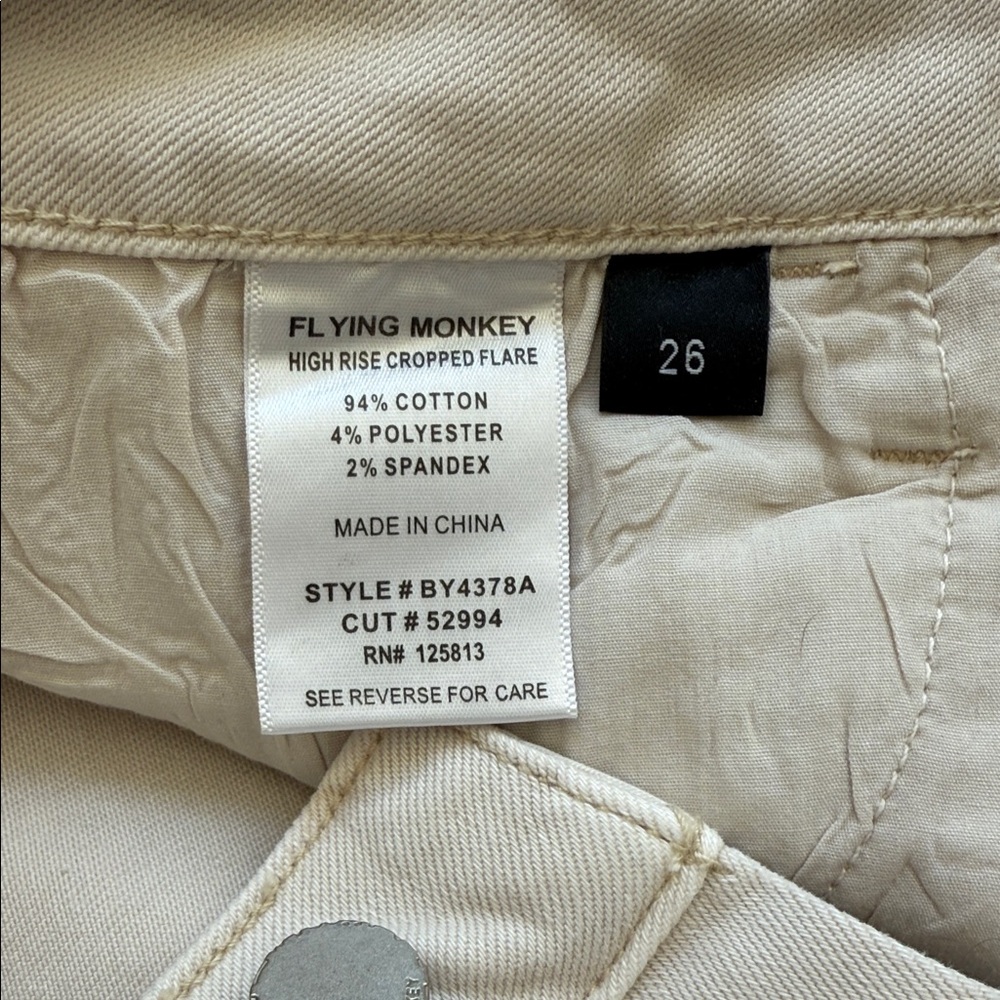Flying Monkey High Rise Cropped Flare Stretch Jean. Tan. Size 26 - Picture 2 of 8